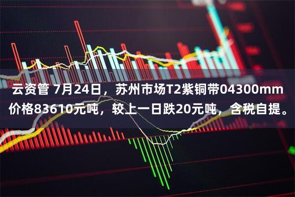 云资管 7月24日，苏州市场T2紫铜带04300mm价格83610元吨，较上一日跌20元吨，含税自提。